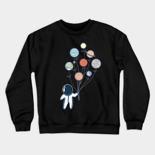 Cool Spaceman Astronaut in Outer Space With Planets Balloons Crewneck Sweatshirt